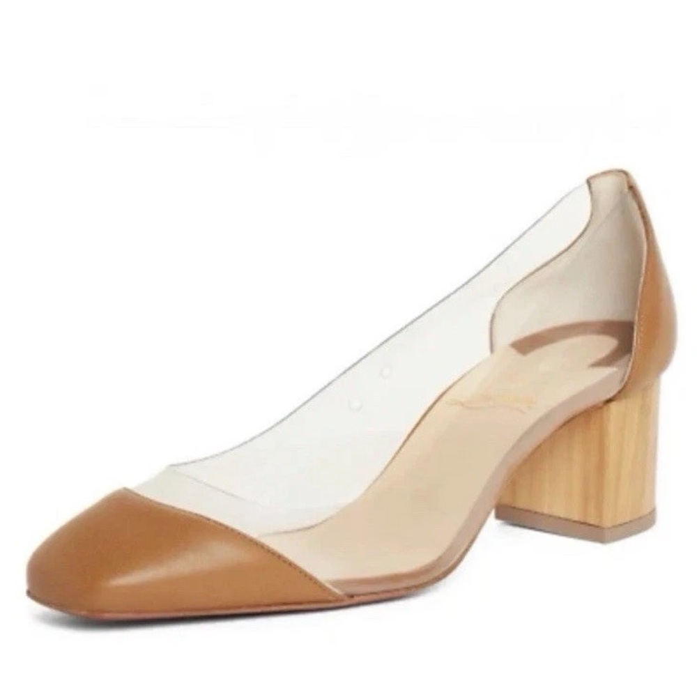 Christian Louboutin Grandola 55 brown leather PVC Block Heel Sandal Pump 39.5